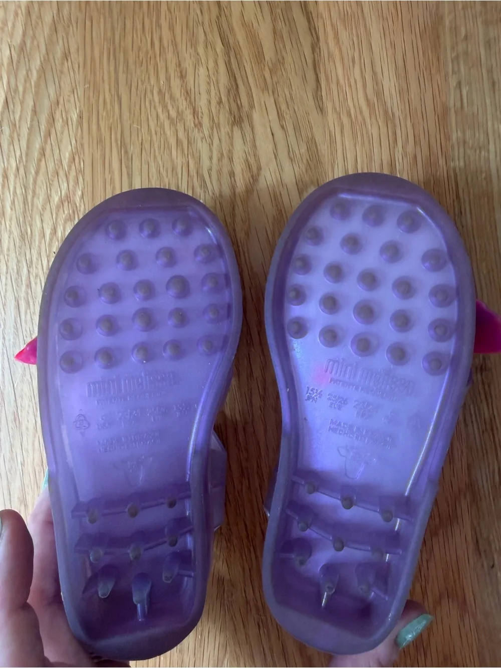 Mini Melissa Girls' Purple Jelly Sandals with Glitter Star & Rainbow, size 9